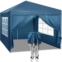 Happyment Partyzelt mit Seitenteilen – Blau – Easy-Up Faltpavillon – Wasser- und UV-beständig – 3x3 m – Höhenverstellbar