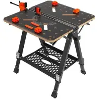 Happyment Klappbarer Arbeitstisch– Professional – Holzarbeit – 7-fach Höhenverstellbar – Klemsystem – 454kg Tragkraft – Schwarz