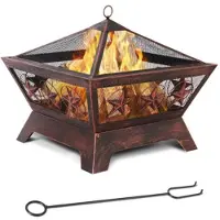 Happyment Luxe Feuerkorb – Für Außen – Deluxe Feuerschale mit Funkenschutz – Metall – 61x61x23 cm