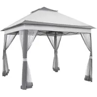 Happyment Opulence Gartenpavillon – 3,3×3,3m – Pop-up, wasser- & UV-beständig – 4 abnehmbare Moskitonetze – Verstellbar & tragbar – Hellgrau