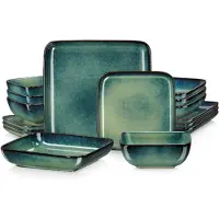 Happyment Verde Vittoria Tafelservice – 16-teilig – 4 Personen – Grün – Essteller – Tiefe Teller – Frühstücksteller – Küchenservice – Modernes Design