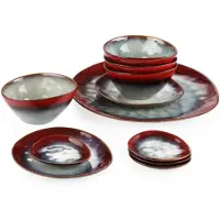 Happyment Classina Serviesset Vittoria – 11-teilig – 4 Personen – Lava Rot – Essteller – Tafelservice – Tiefe Teller – Frühstücksteller – Servies – Küchenservies