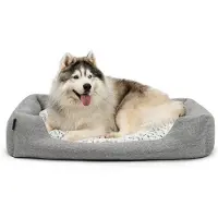 Lionto Kuschelbett für Hunde, gemütliches Hundebett mit herausnehmbarem Wendekissen, rutschfestem Boden, 110x80 cm, grau