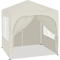 Happyment Faltbares Gartenpavillon 2x2 m – Mit Seitenwänden – Höhenverstellbar – Pop-Up Pavillon – Wasserfest & UV-Schutz – Beige/Weiß – Für Garten & Outdoor
