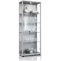 K-Möbel Vitrinenschrank 2 &Türig 176x67x33 cm Made in Germany Standvitrine mit LED & 4 Höhenverstellbaren Glasböden Silber