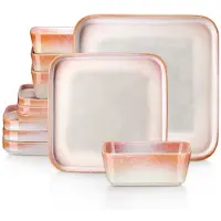 Happyment Aurora Azzuro Tafelservices – 12-teilig – 4 Personen – Orange – Essteller – Tiefe Teller – Frühstücksteller – Servies – Küchengeschirr