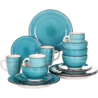 Happyment Elite Tafelservice – Serviesset – 4 Personen – 16-teilig – Blau Keramisch – Essteller und kleine Teller – Kleine Teller