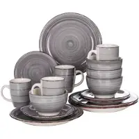 Happyment Moderno Lorentino Tafelservice – 16-teilig – 4 Personen – Grau – Essteller – Tiefe Teller – Frühstücksteller – Küchenservice – Modernes Design
