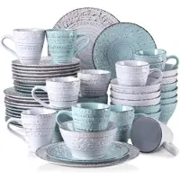 Happyment Regal Serviesset – 48-teilig – 12 Personen – Weiß/Blau – Keramik – Essteller und Teller