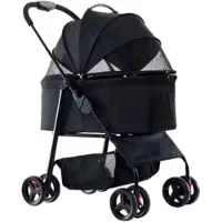 Happyment Hundebuggys Tavien inklapbaar – All Terrain – 30 kg Kapazität – Auch für Katzen – Komfort für Tiere – Schwarz