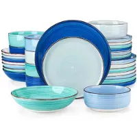 Happyment Eleganza Montario Serviesset – 32-teilig – 8 Personen – Rainbow Blue – Tafelservices – Essteller – Tiefe Teller – Frühstücksteller – Servies – Küchenservies – Luxusdesign – Tafelstil