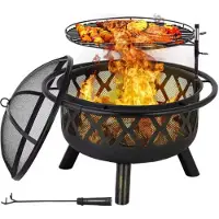 Happyment BBQ-Feuerkorb Valora mit Funkenschutz – 76 cm – Für Außen – Feuerschale – Gartenofen – Stimmungsfeuer