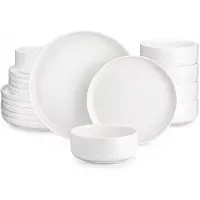 Happyment Silken Tafelservice – 18-teilig – 6 Personen – Keramisch Weiß – Frühstücksteller – Essteller