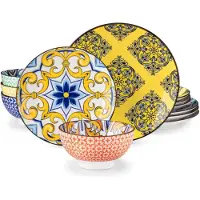 Happyment Aurora Ventina Serviesset – 24-teilig – 6 Personen – Mosaik – Tafelservices – Essteller – Tiefe Teller – Frühstücksteller – Servies – Küchenservies – Luxusdesign – Tafelstil