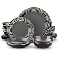 Happyment Fiorenza Serviesset – 16-teilig – 4 Personen – Grau – Essteller – Tafelservice – Tiefe Teller – Frühstücksteller – Servies – Küchenservies
