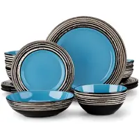 Happyment Noble Sorella Serviesset – 16-teilig – 4 Personen – Blau – Keramik – Tafelservice mit Diner-, Tief- und Frühstückstellern