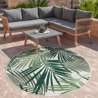 Paco Home In- & Outdoor Teppich Flachgewebe Jungel Gecarvtes Florales Palmen Design Grün Grösse Ø 120 cm Rund