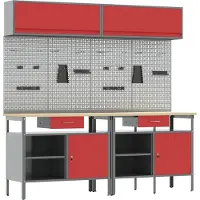 Syfax Werkbank-Set 8 pcs Rot und Grau Pulverbeschichteter Stahl
