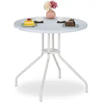 Relaxdays Gartentisch, H x D: 74 x 80 cm, Holzoptik, Kunststoff & Stahl, Outdoor Esstisch, runder Balkontisch, weiß