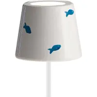 Zafferano Poldina Lido Blue Fish LED-Tischleuchte, wiederaufladbar und dimmbar mit einer Akkulaufzeit von bis zu 12 Stunden. Für den Außenbereich IP65