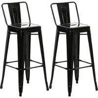 CLP Barhocker 2er Set mit Lehne im Industrial-Look Mason, mit Rückenlehne | Farbe schwarz