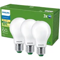 Philips Filament-Lampe Milchglas, 60 W, A60 E27 x 3, 4 W, 60 W, E27, 840 lm, 50000 h, Warmweiß