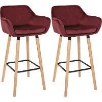 CLP 2er Set Barhocker Grant Samtbezug Gestell aus Buchenholz bis 150 kg rot