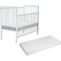 AT4 - Babybett Holz mit Matratze 60x120 LIVO Weiß | Kinderbett | Mit 4 rollen | Mit Verstellbarer Lattenrost 3 stufen