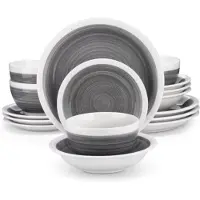 Happyment Artesano Serviesset Santivo – 16-teilig – 4 Personen – Grau – Essteller – Tafelservice – Tiefe Teller – Frühstücksteller – Servies – Küchenservies