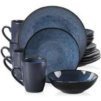 Happyment Celestia Tafelservice – 16-teilig – 4 Personen – Tiefe Teller & Essteller und Frühstücksteller – Blau – Keramik