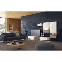 Xl Moebel Gmbh Luxus Walnuss natur Moderne Weiße Wohnwand TV-Ständer Sideboard Wandregale