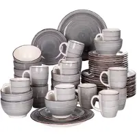 Happyment Majestic Velentino Serviesset – 48-teilig – 12 Personen – Grau – Keramik – Tafelservice mit Diner-, Tief- und Frühstückstellern