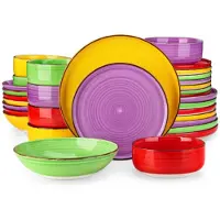 Happyment Chromatica Azzuro Tafelservices – 32-teilig – 8 Personen – Bunt – Essteller – Tiefe Teller – Frühstücksteller – Servies – Küchengeschirr