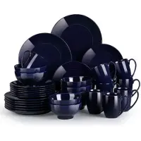 Happyment Serenico Serviesset Azzuro – 32-teilig – 8 Personen – Dunkelblau – Essteller – Tafelservice – Tiefe Teller – Frühstücksteller – Servies – Küchenservies