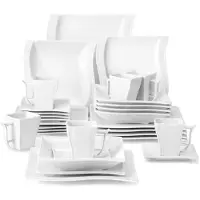 Happyment Essenza Exquisite Tafelservice – 6 Personen – Weiß Keramik – Essteller – Frühstücksteller