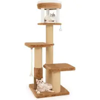 B2X Kratzbaum mit Fellbürste & Gepolsterter Sitzfläche & Abnehmbarem Katzenbett