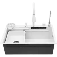 OEM Küchenspüle, Schallschutzwirkung, Ausziehbarer Wasserhahn, WEISS
