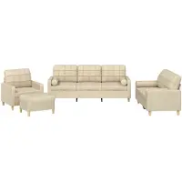 vidaXL 4-tlg. Sofagarnitur mit Kissen Creme Stoff