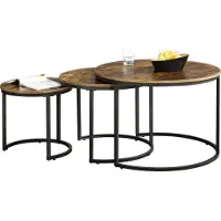 En.casa Couchtischset Arvidsjaur 3er Set Sofatische 3-tlg. Wohnzimmertische Stahlgestell rund Dunkler Holzton
