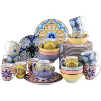 Happyment Serenico Serviesset Azzuro – 48-teilig – 12 Personen – Mosaik – Essteller – Tafelservice – Tiefe Teller – Frühstücksteller – Servies – Küchenservies