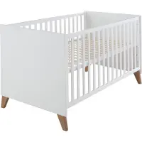 Roba Babybett Ole 70 x 140 cm - Mitwachsendes Gitterbett mit Füßen aus Massivholz - Höhenverstellbar - Umbaubar zum Juniorbett - Holz weiß lackiert