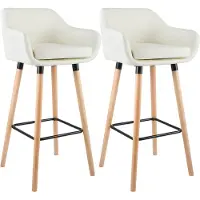 DELUKE 2er Set Barhocker MIRID - Kunstleder Creme 55x46x99 cm | Barstuhl Mit Lehne Tresenhocker Tresenstuhl Kneipenhocker Kneipenstuhl