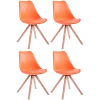 CLP 4er Set Stühle Toulouse Square mit eckigen Holzbeinen orange Gestell Farbe natur