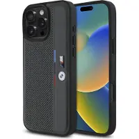 BMW BMHCP16X23PUPVA iPhone 16 Pro Max, 6,9 Zoll, Anthrazit/Anthrazit, Hartschalenhülle, M, Perforierte, dreifarbige Detaillinie