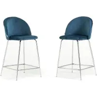 Idea New Garden Srl Set mit 2 Innenhockern aus gepolstertem Samt mit Metallbeinen – modernes, elegantes Design, ideal für Kücheninseln und Essbereiche – SARA XL – Blau/Silber