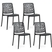 Idea New Garden Srl 4er-Set stapelbare Stühle aus Polypropylen mit Glasfasern für Garten oder Innenbereich, wasserabweisend und widerstandsfähig - SOLE - Schwarz