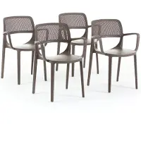 Idea New Garden Srl Set aus 4 Stühlen mit Armlehnen aus harzverstärktem Glasfaserharz, klassisches Design, stapelbar für Garten, Bar, Restaurant, Küche – Erika – Taupe