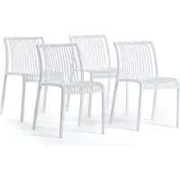 Idea New Garden Srl 4er-Set stapelbare Stühle aus glasfaserverstärktem Polypropylen für Außenbereich, Garten, Bars und Restaurants – modernes Design inspiriert von Bambus – OLIMPIA – Weiß