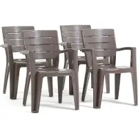 Idea New Garden Srl 4er-Set Stühle aus Polypropylen monoblock, stapelbar mit Armlehnen, wasserbeständig, Holz-Effekt für Garten, Terrasse, Restaurant, Bar, leicht zu reinigen - Anita - Taubengrau