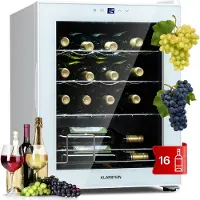 Klarstein Shiraz Weinkühlschrank Freistehend, Kleiner Getränkekühlschrank für Wein, Prosecco & Bier, 1 Zone Weinkühlschrank mit Glastür & Touch-Bedienfeld, Kühlschrank Klein, 5-18°C, 16 Flaschen